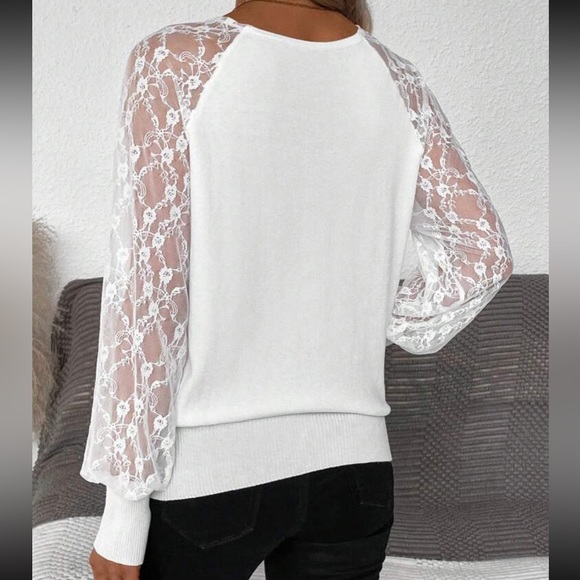 Elegant Sheer Mesh Floral Lace Long Sleeve Sweater Top - Picture 2 of 6